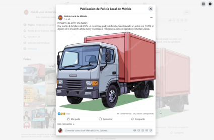 Anuncio de la Policía Local de Mérida para encontrar el sobre perdido por el repartidor