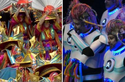 Cambalada, ganadores del Gran Desfile de Comparsas del Carnaval de Badajoz, y Marwan, ganadores del Concurso Oficial de Murgas del Carnaval de Badajoz