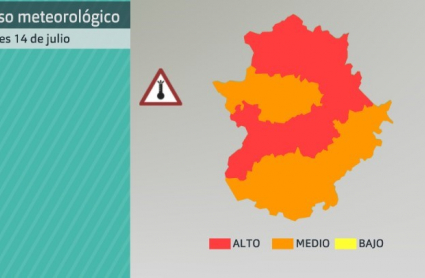 Mapa de avisos para el jueves 14 de julio de 2022.