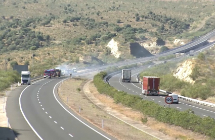 Autovía A-66 cortada por incendio de un camión